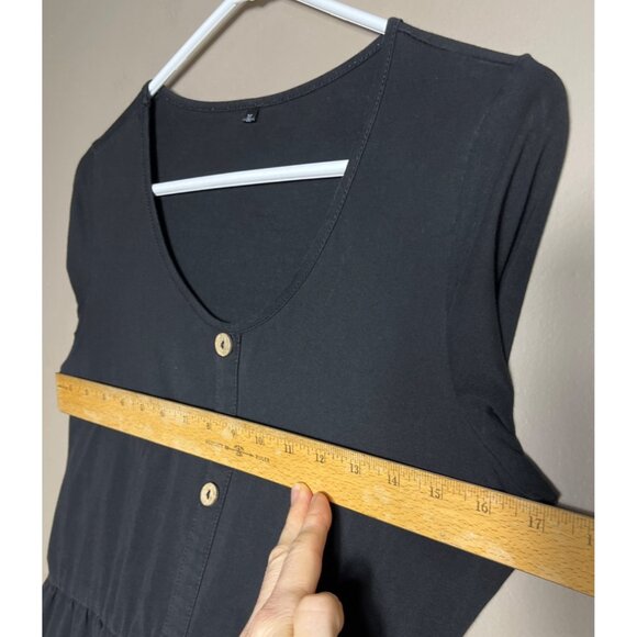 Black Jersey Knit Dress Fit Flare Midi Comfy Casual Cotton Pockets Basic Women S - Picture 4 of 9